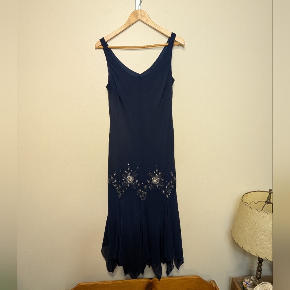 S.L. Fashions Navy Blue Beaded Dress | Size 14